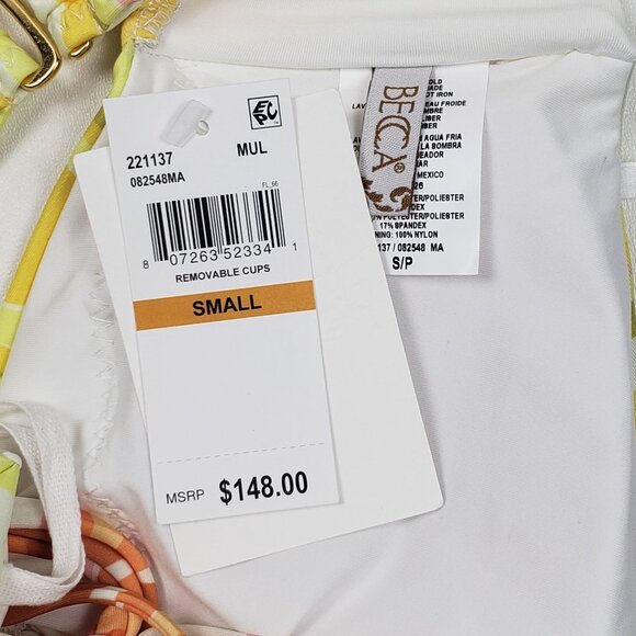 Becca Whirlpool Margot High Neck Halter One Piece Size Small Citrus Retro Print - Picture 7 of 16